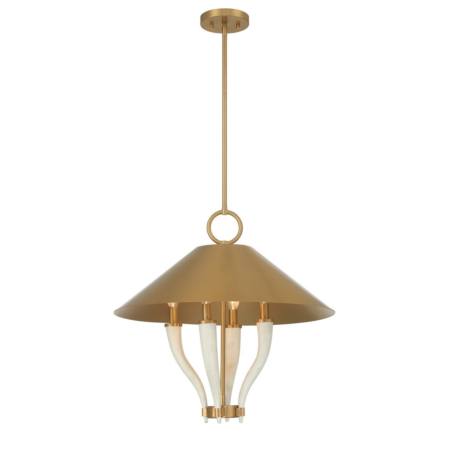 Suspension Hearne à quatre lumières en laiton chaud