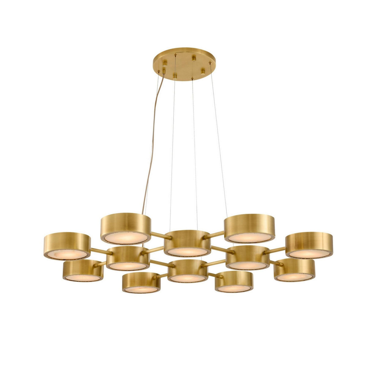 Wright Grid 12 Light Chandelier in Antique Brass/White