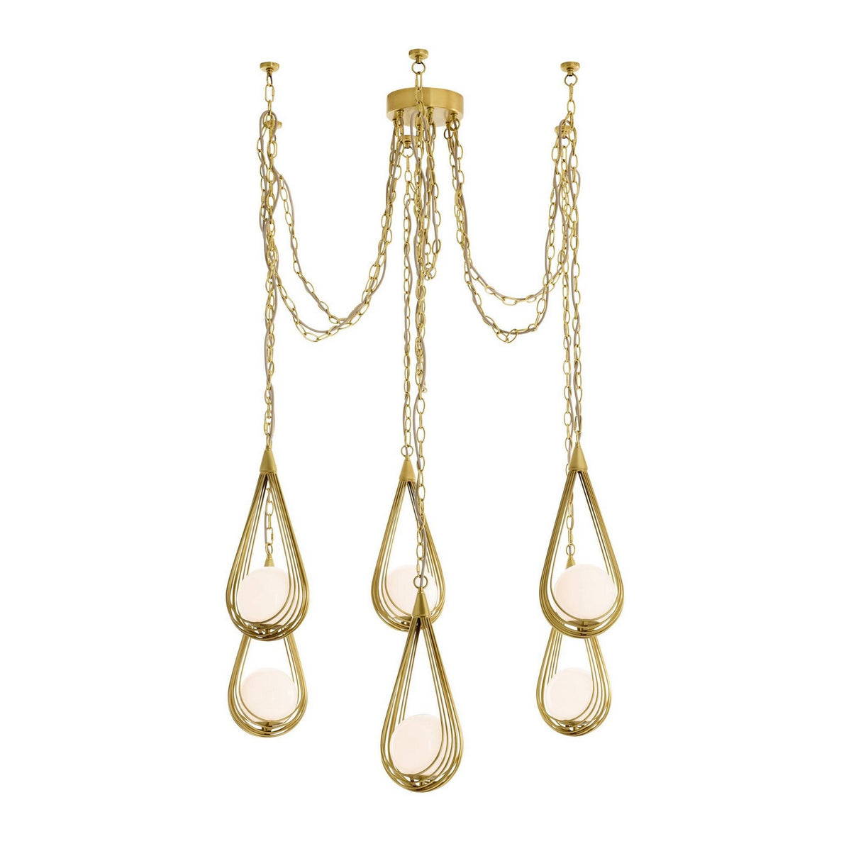 Ova Six Light Chandelier in Antique Brass/Opal