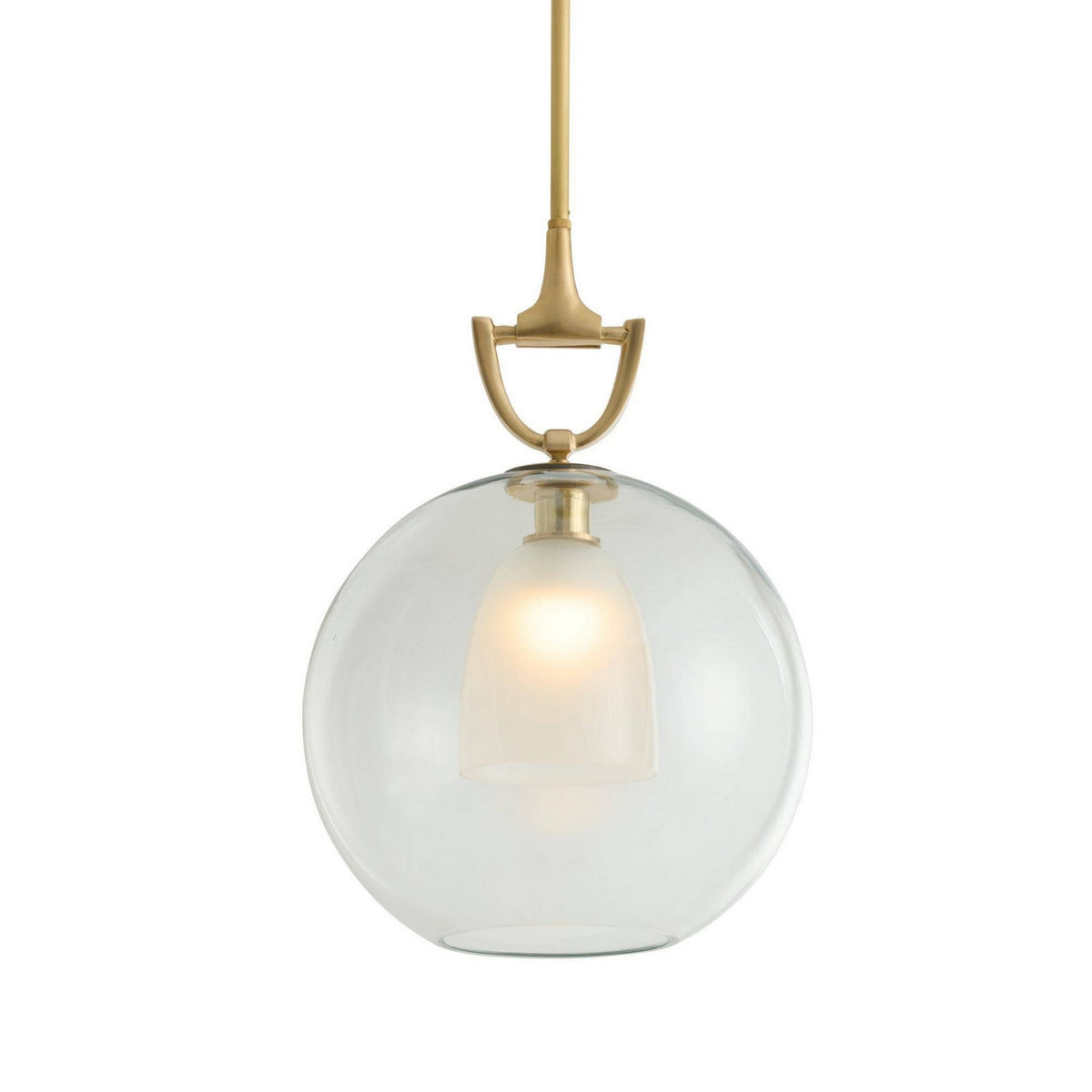 Estribo One Light Pendant in Clear/Antique Brass
