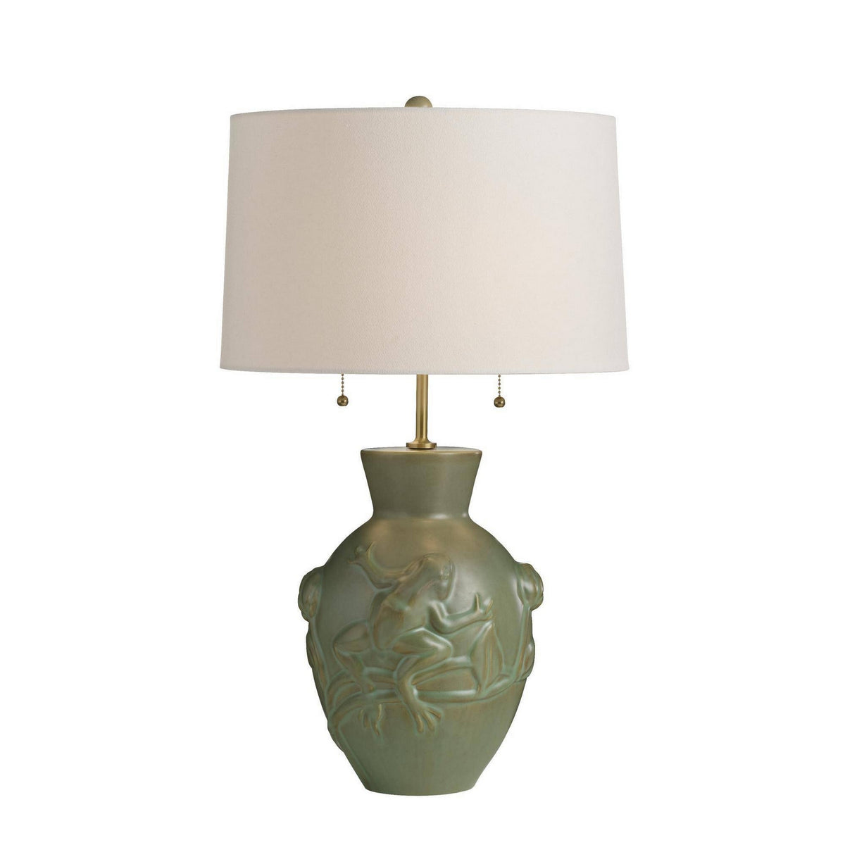 Grenouille Two Light Table Lamp in Dark Moss/Antique Brass