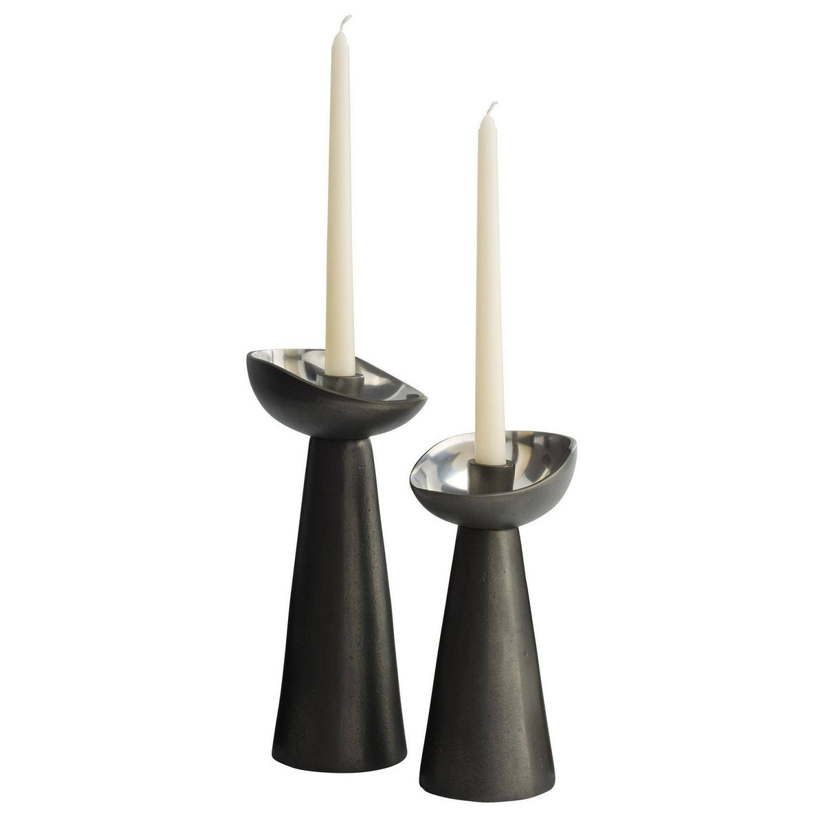 Argemone Candle Holders, Set of 2 in Blackened/Polished Silver