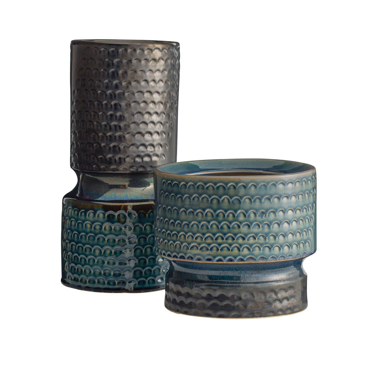 Cliff Vases, Set of 2 in Gunmetal & Teal Reactive
