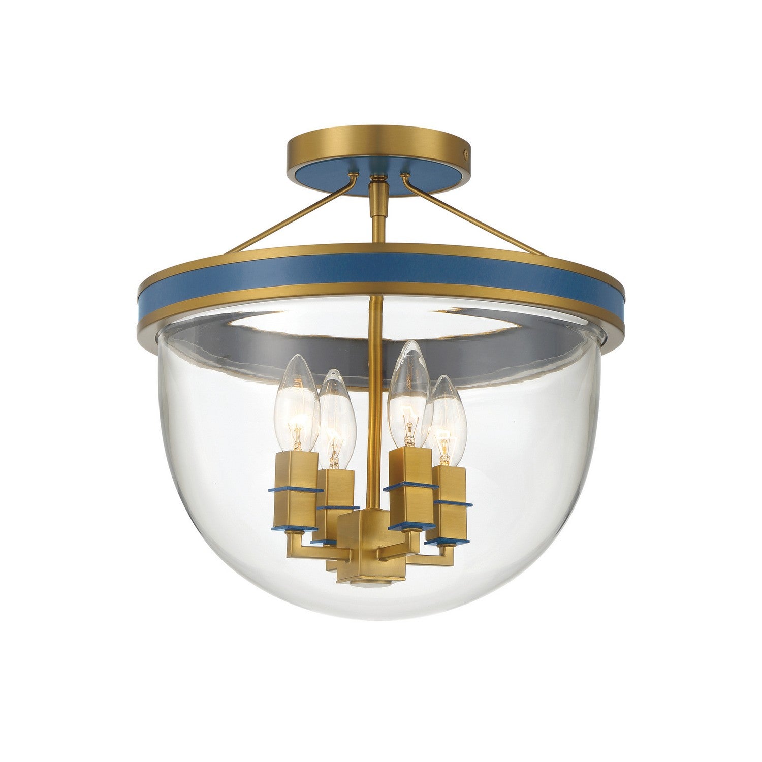Herrick Four Light Semi Flush Mount in Luxe Gold + Navy