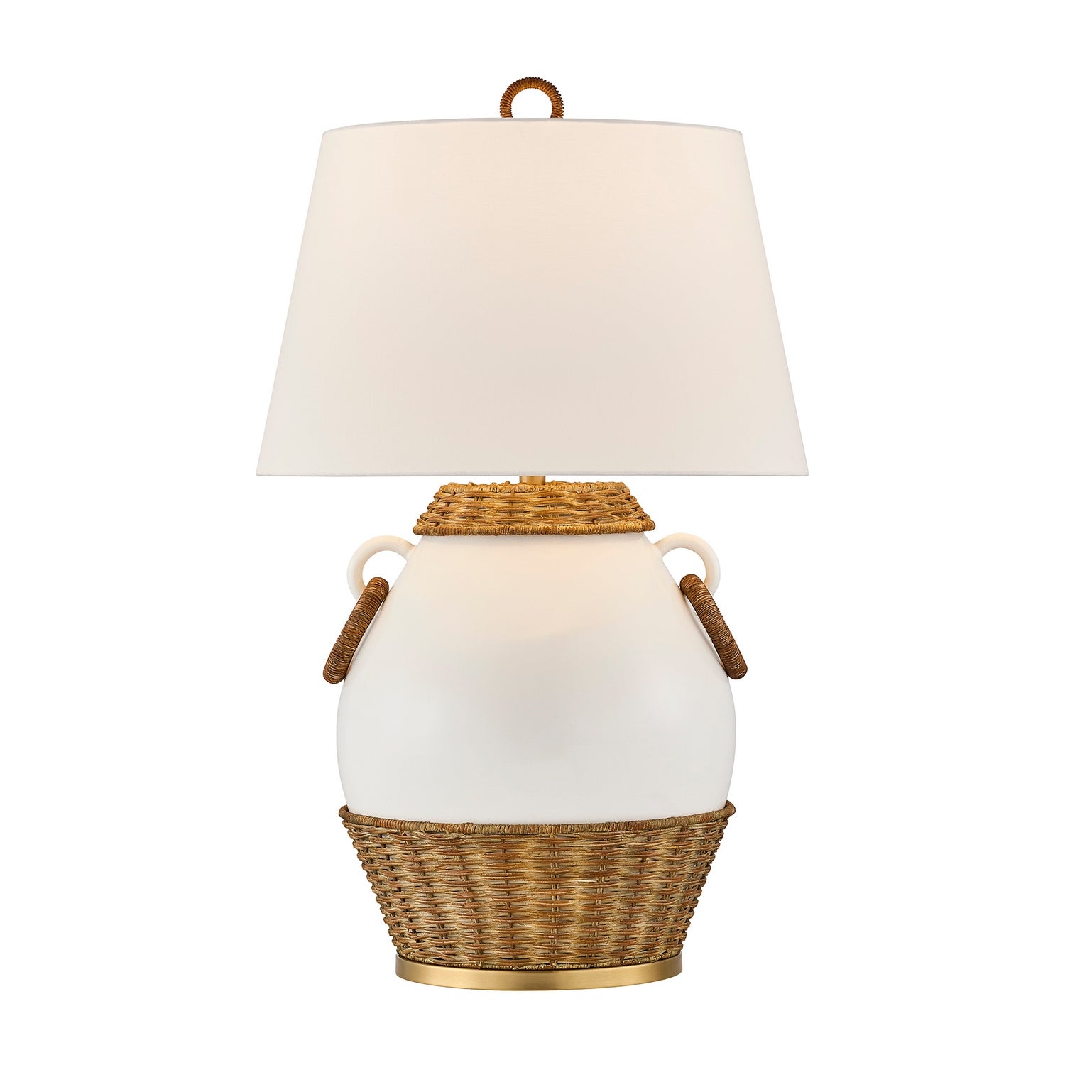 Lampe de table à une ampoule Penelope en blanc et rotin