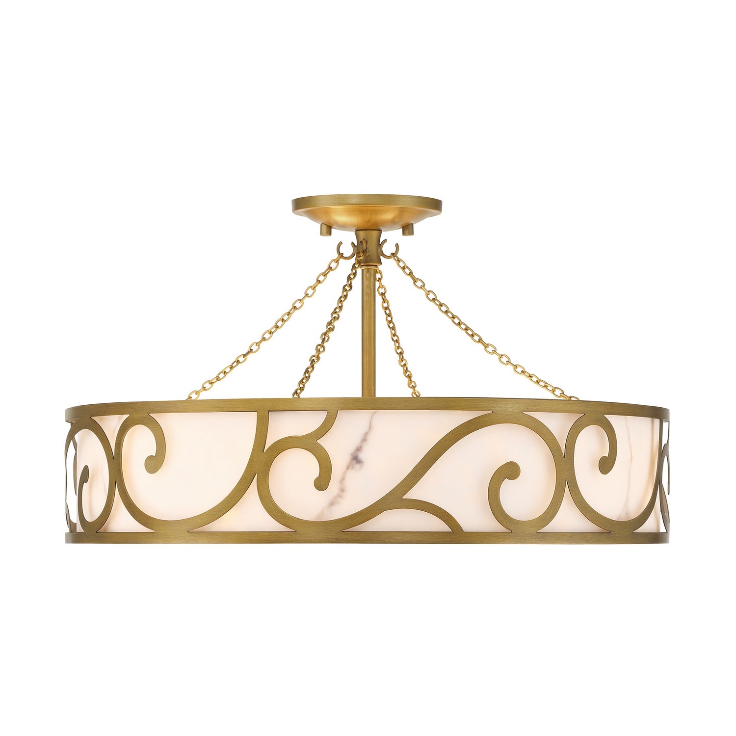 Plafonnier six lumières Halstead semi-encastré, finition patine antique