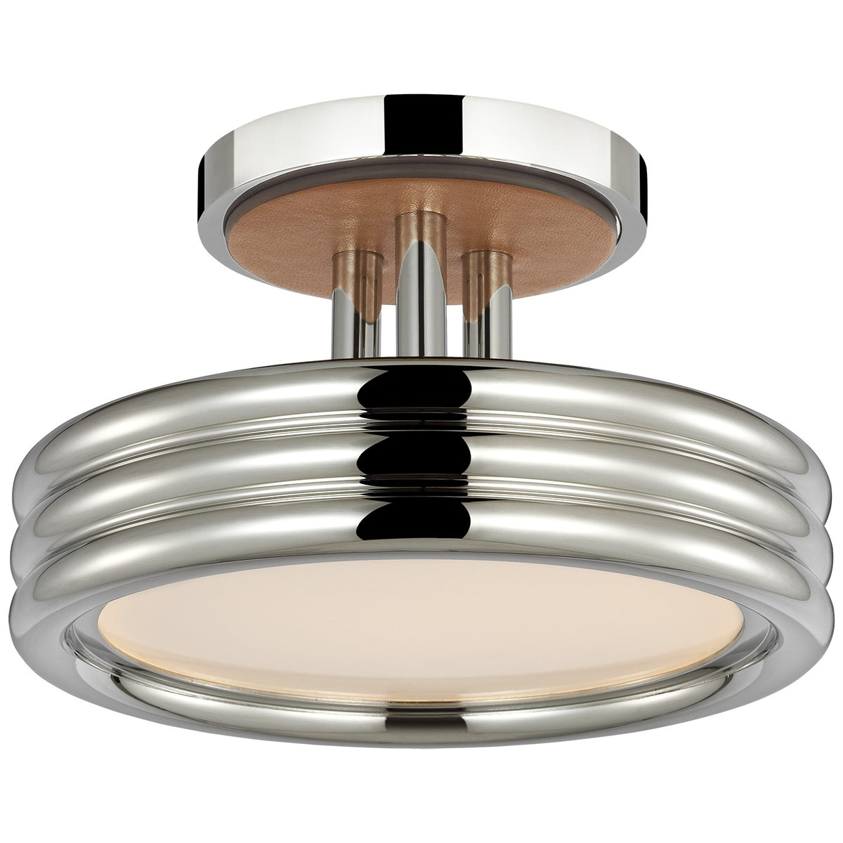 Hudson St. LED Semi-Flush Mount in Polished Nickel and Nutmeg Leather