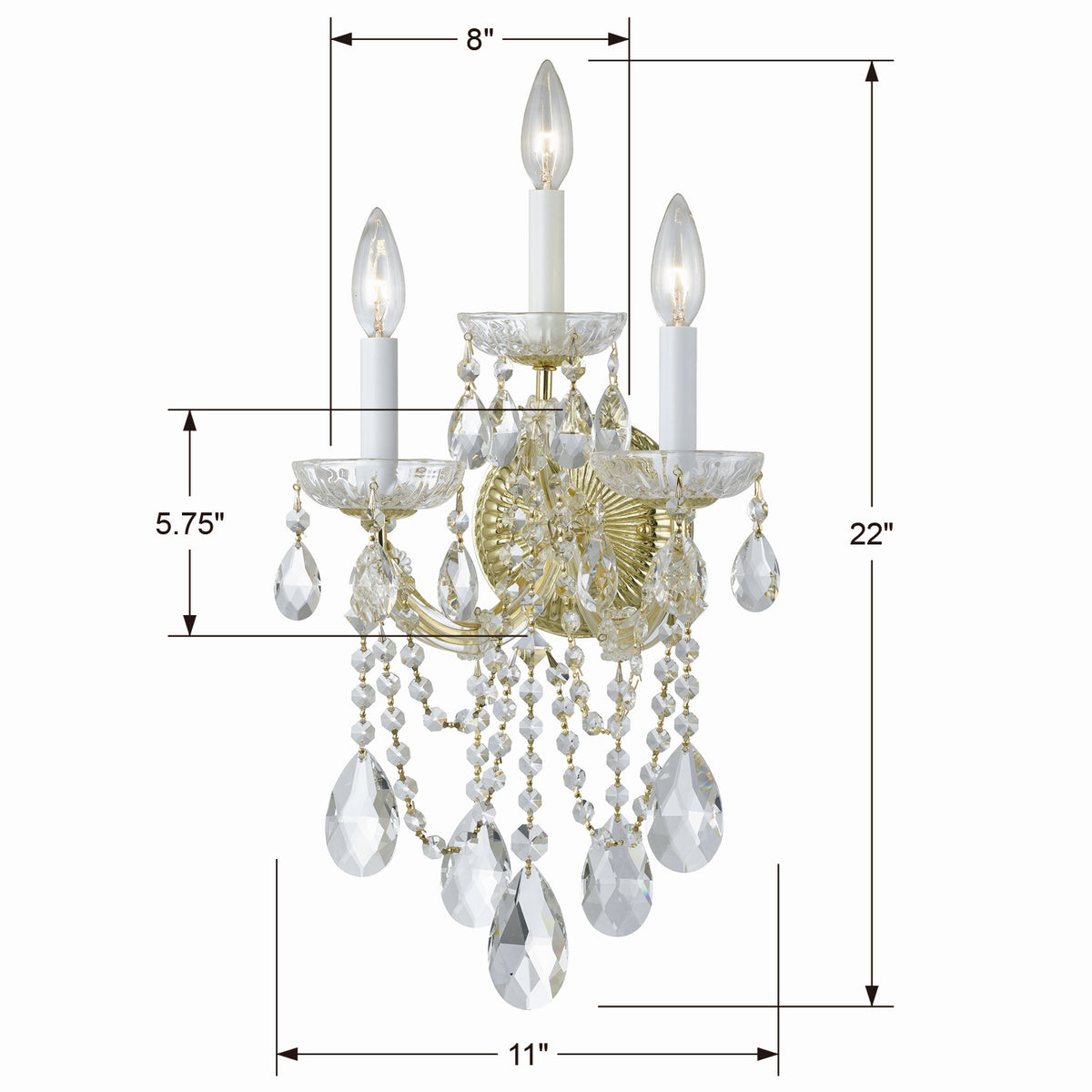 Maria Theresa Three Light Wall Sconce in Gold
