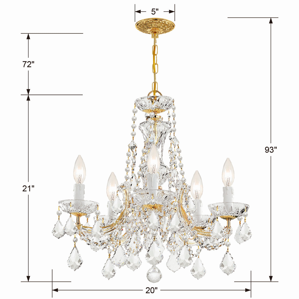 Maria Theresa Five Light Mini Chandelier in Gold