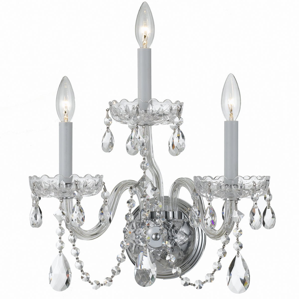 Traditional Crystal Three Light Wall Sconce in Polished Chrome