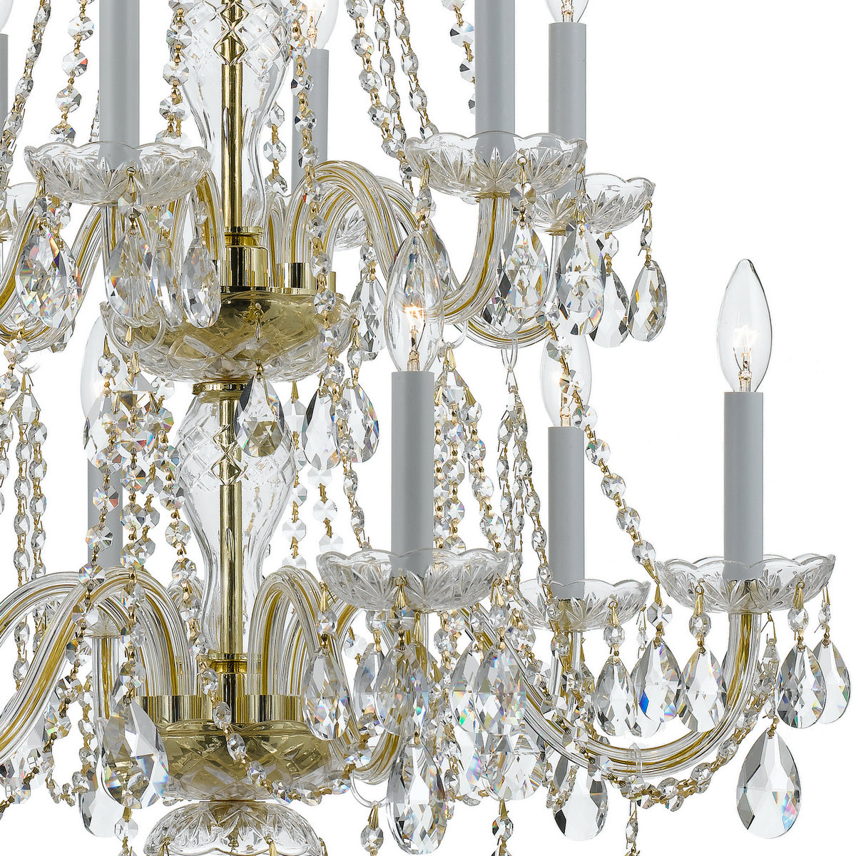 Traditional Crystal 12 Light Chandelier in Polished Brass