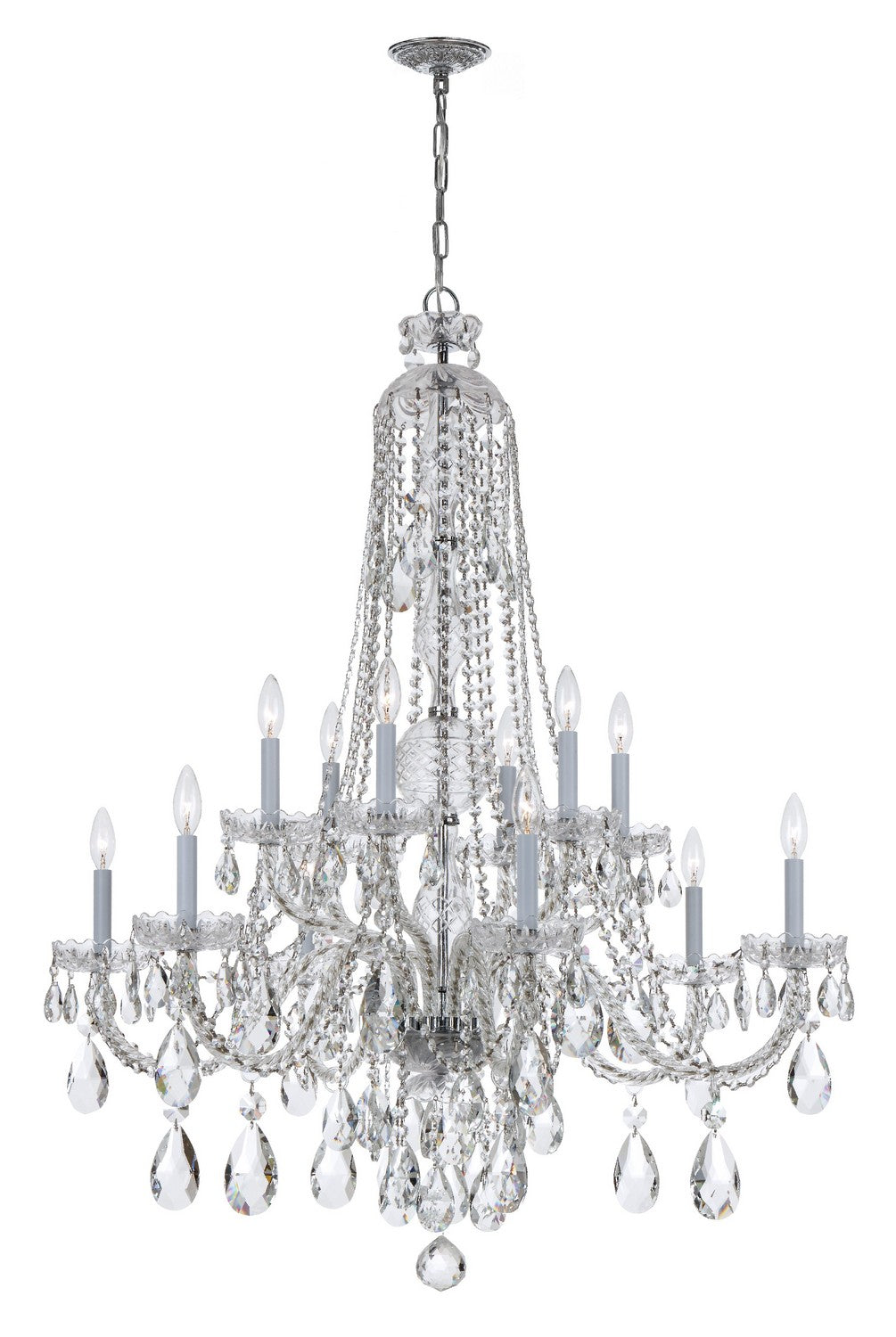 Traditional Crystal 12 Light Chandelier in Polished Chrome