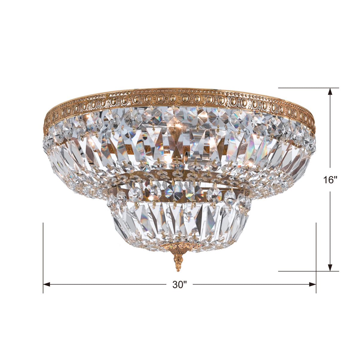 Plafonnier encastré Waltham à huit lumières en laiton vieilli