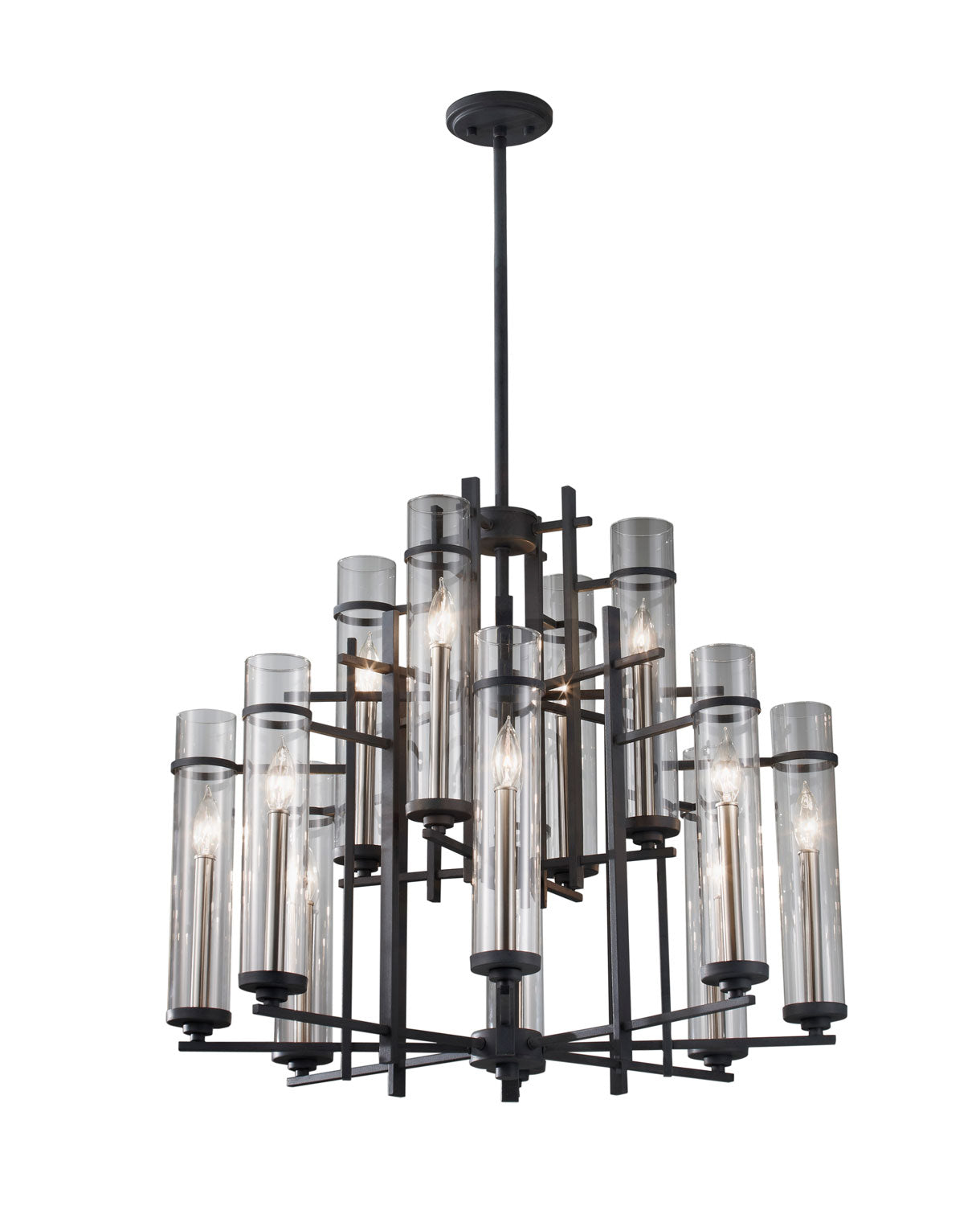 Lustre Ethan à 12 lumières en fer forgé antique / acier brossé