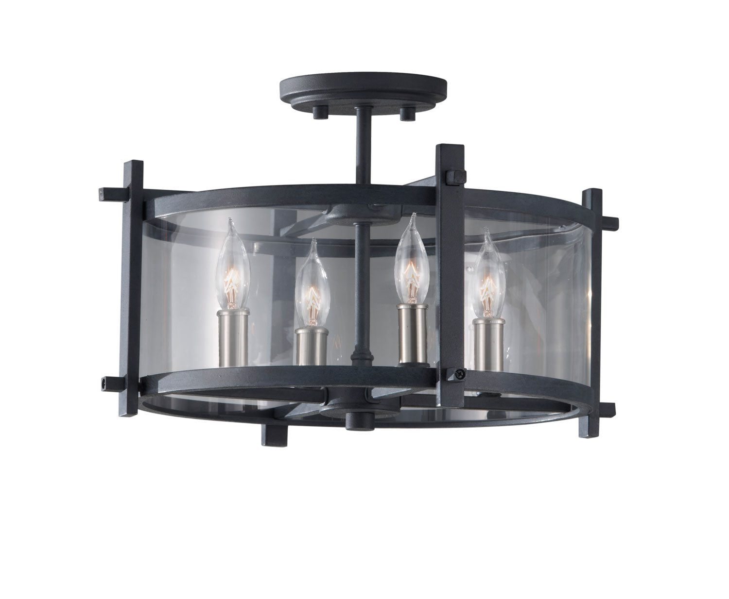 Plafonnier Ethan à quatre lumières en fer forgé antique / acier brossé