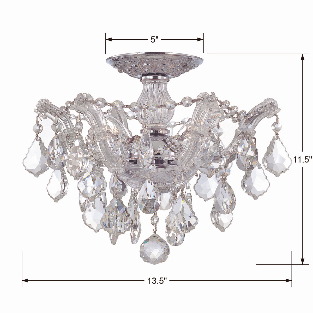 Maria Theresa Three Light Semi Flush Mount in Polished Chrome