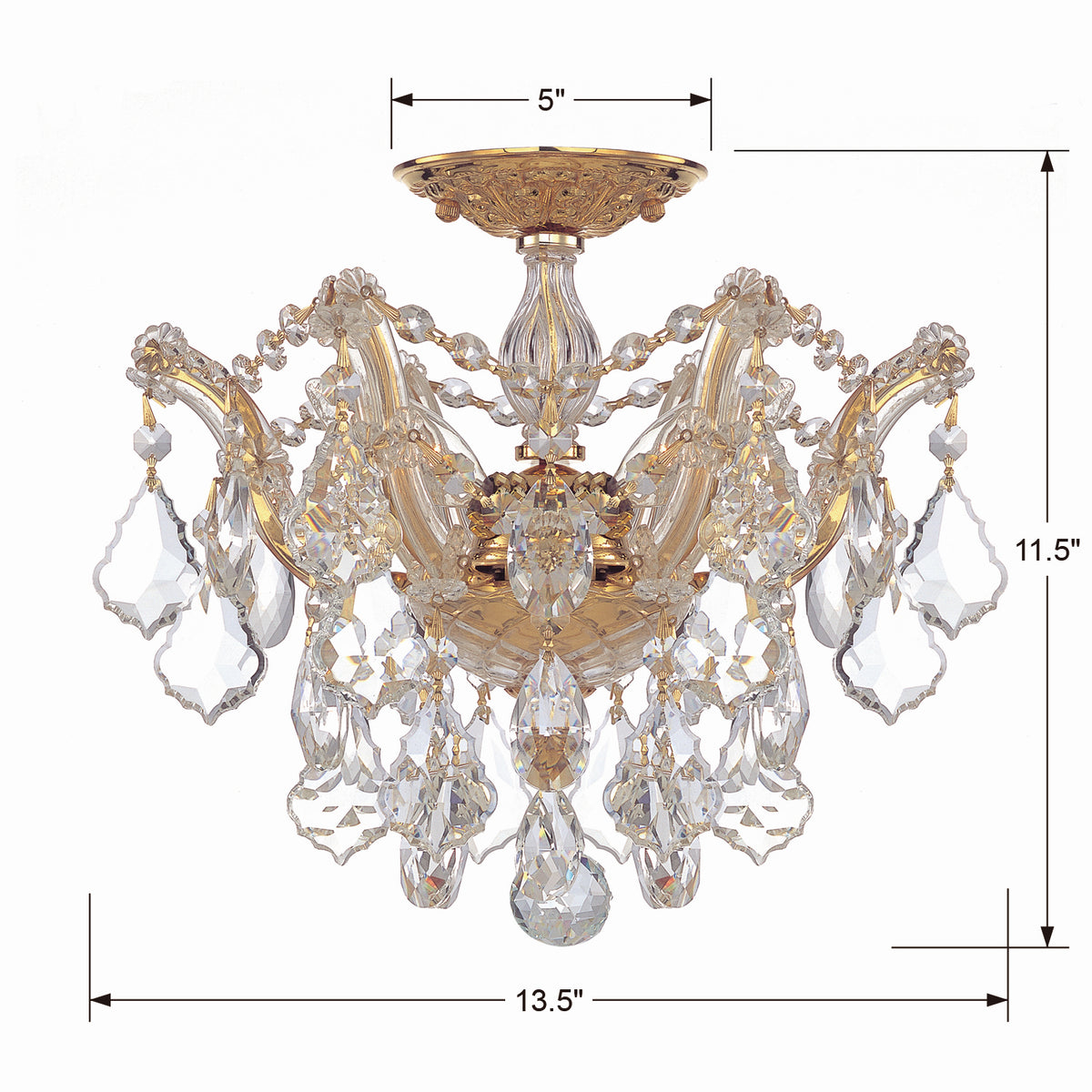 Maria Theresa Three Light Semi Flush Mount in Gold
