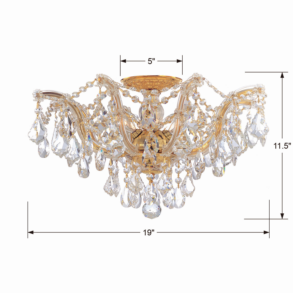 Maria Theresa Five Light Semi Flush Mount in Gold