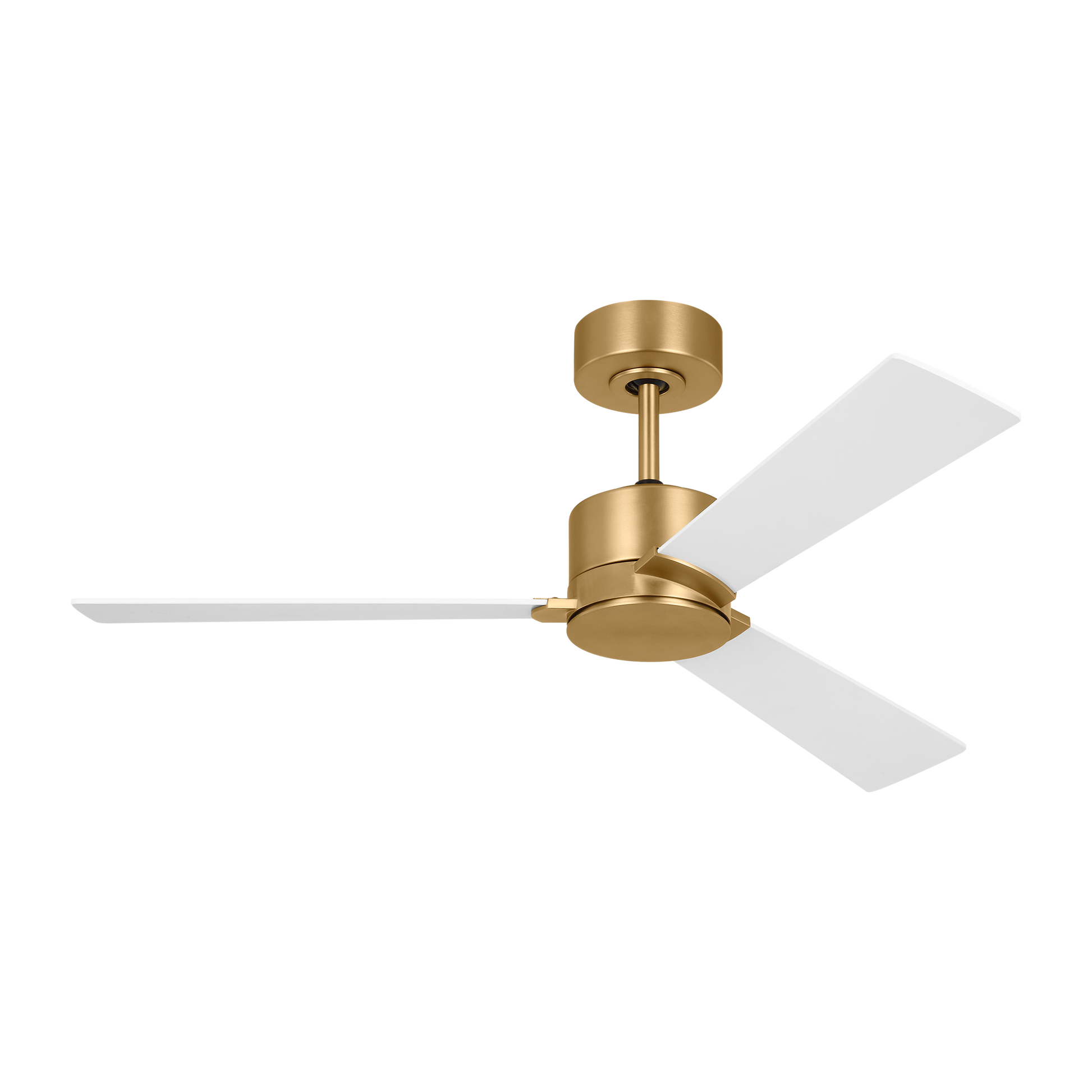 Rozzen 44-inch indoor/outdoor ceiling fan in Burnished Brass with Matte White blades and Handheld 6-speed reversing and dimming remote included