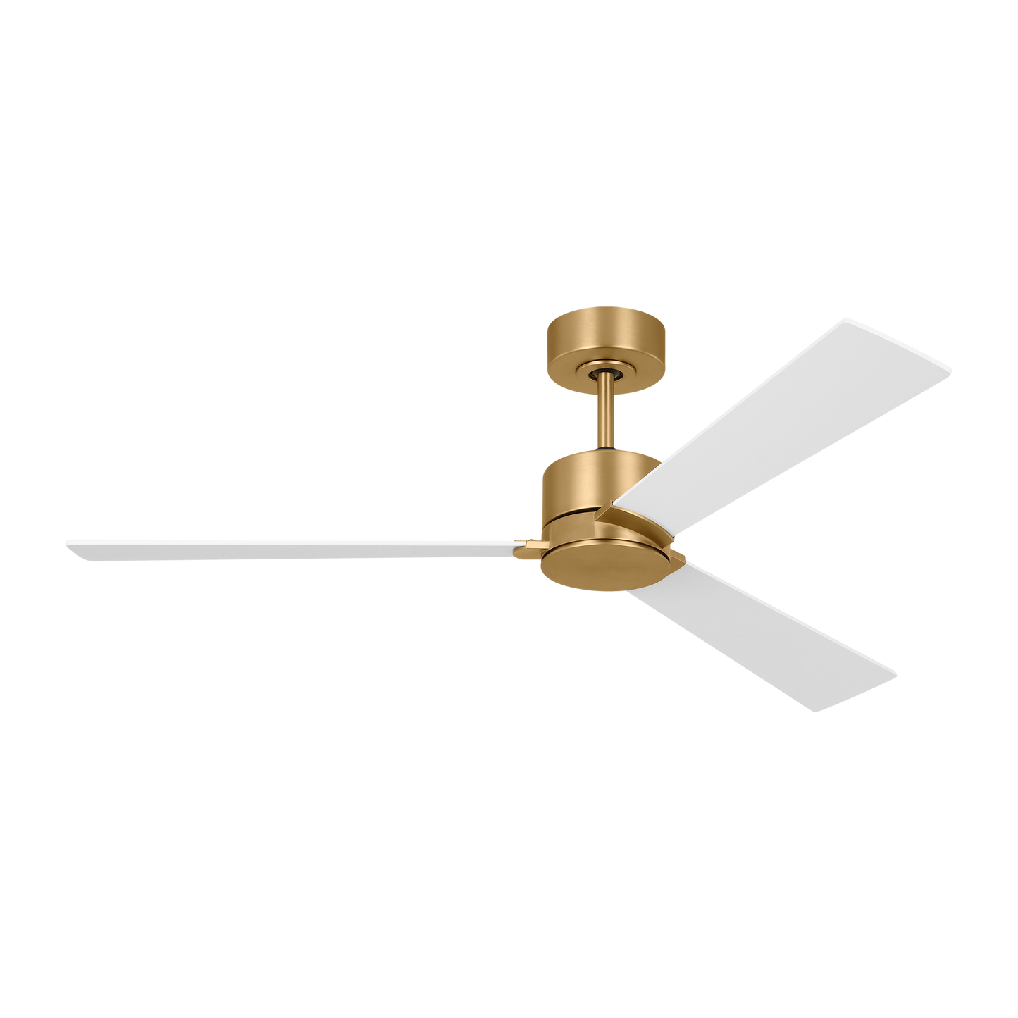 Rozzen 52-inch indoor/outdoor ceiling fan in Burnished Brass with Matte White blades and Handheld 6-speed reversing and dimming remote included