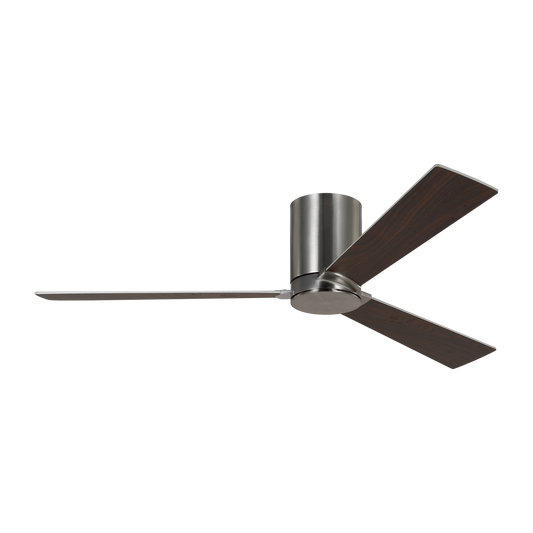 Rozzen 52-inch indoor/outdoor Energy Star hugger ceiling fan in brushed steel silver finish with silver and American walnut reversible blades and handheld remote control included