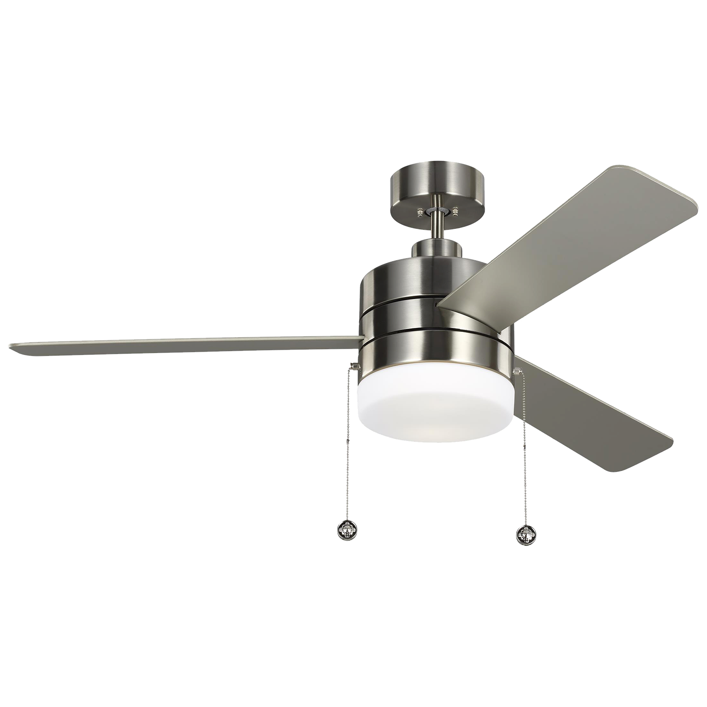 Syrus 52-inch indoor 3-blade ceiling fan in brushed steel finish with reversible motor and LED light kit included