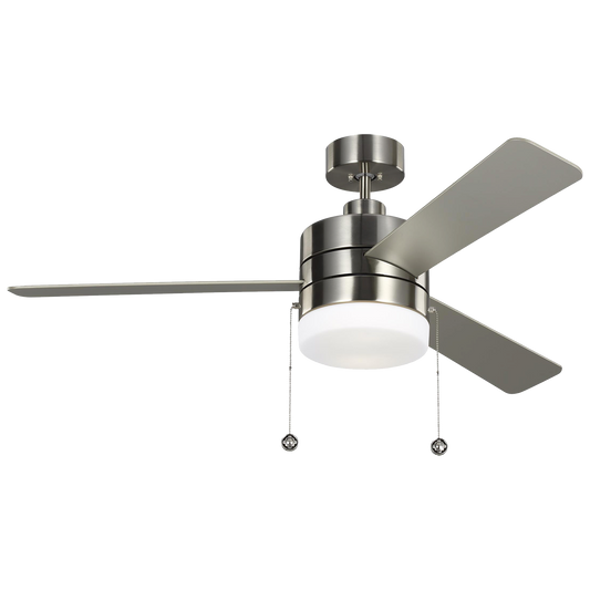 Syrus 52-inch indoor 3-blade ceiling fan in brushed steel finish with reversible motor and LED light kit included