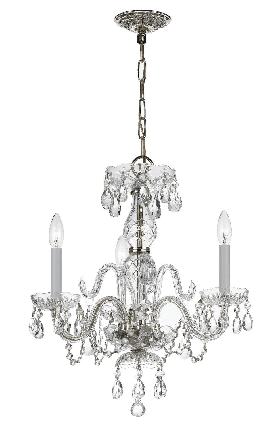 Traditional Crystal Three Light Mini Chandelier in Polished Chrome