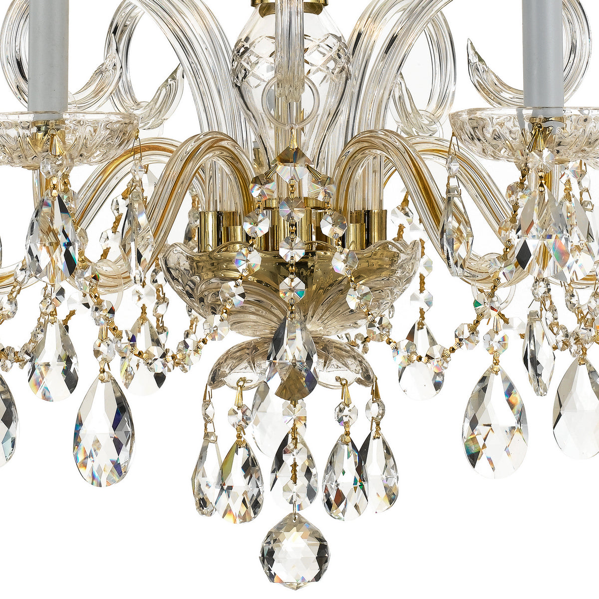 Traditional Crystal Five Light Chandelier in Polished Brass