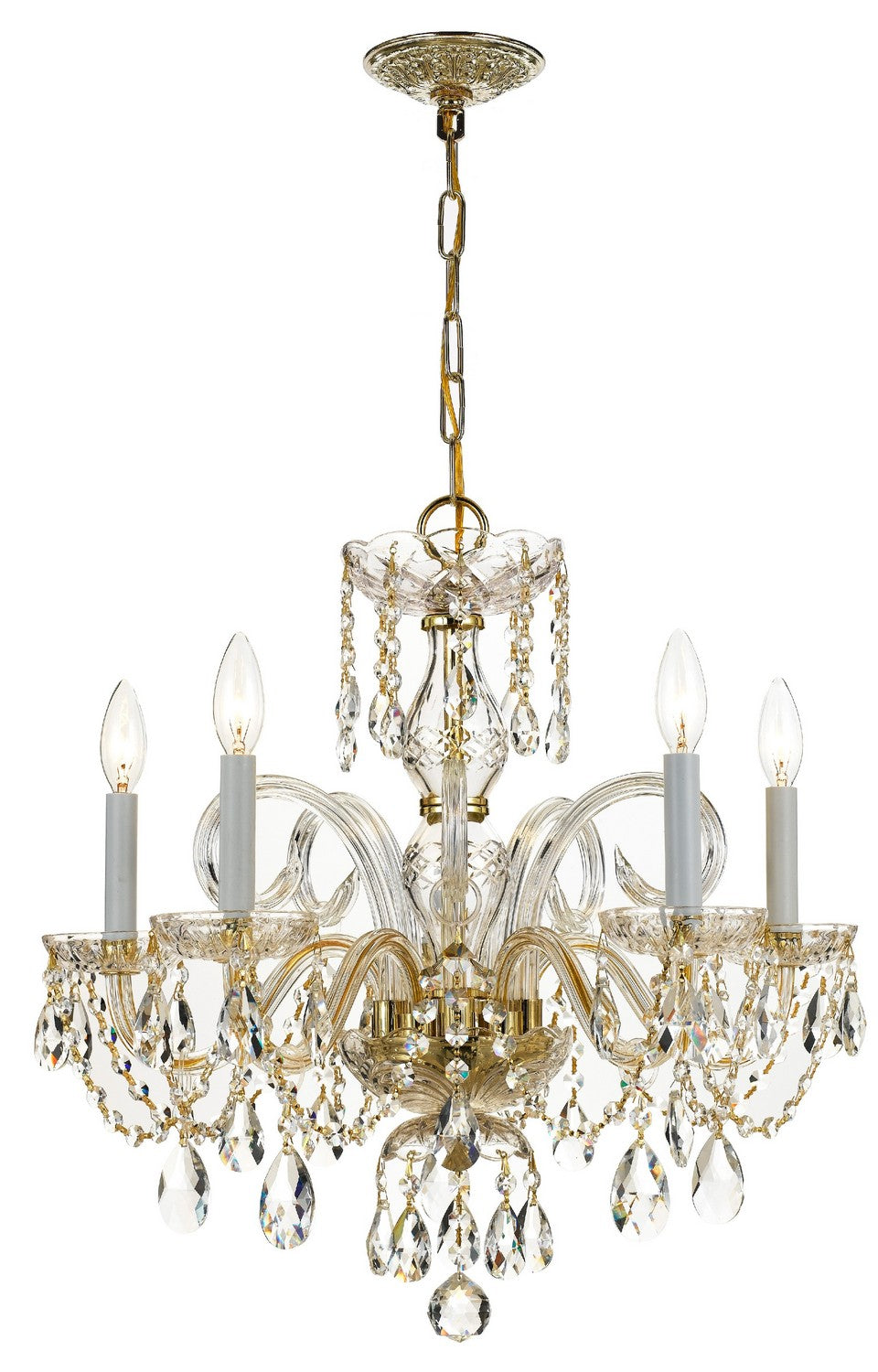 Lustre à cinq lumières Traditional Crystal en laiton poli