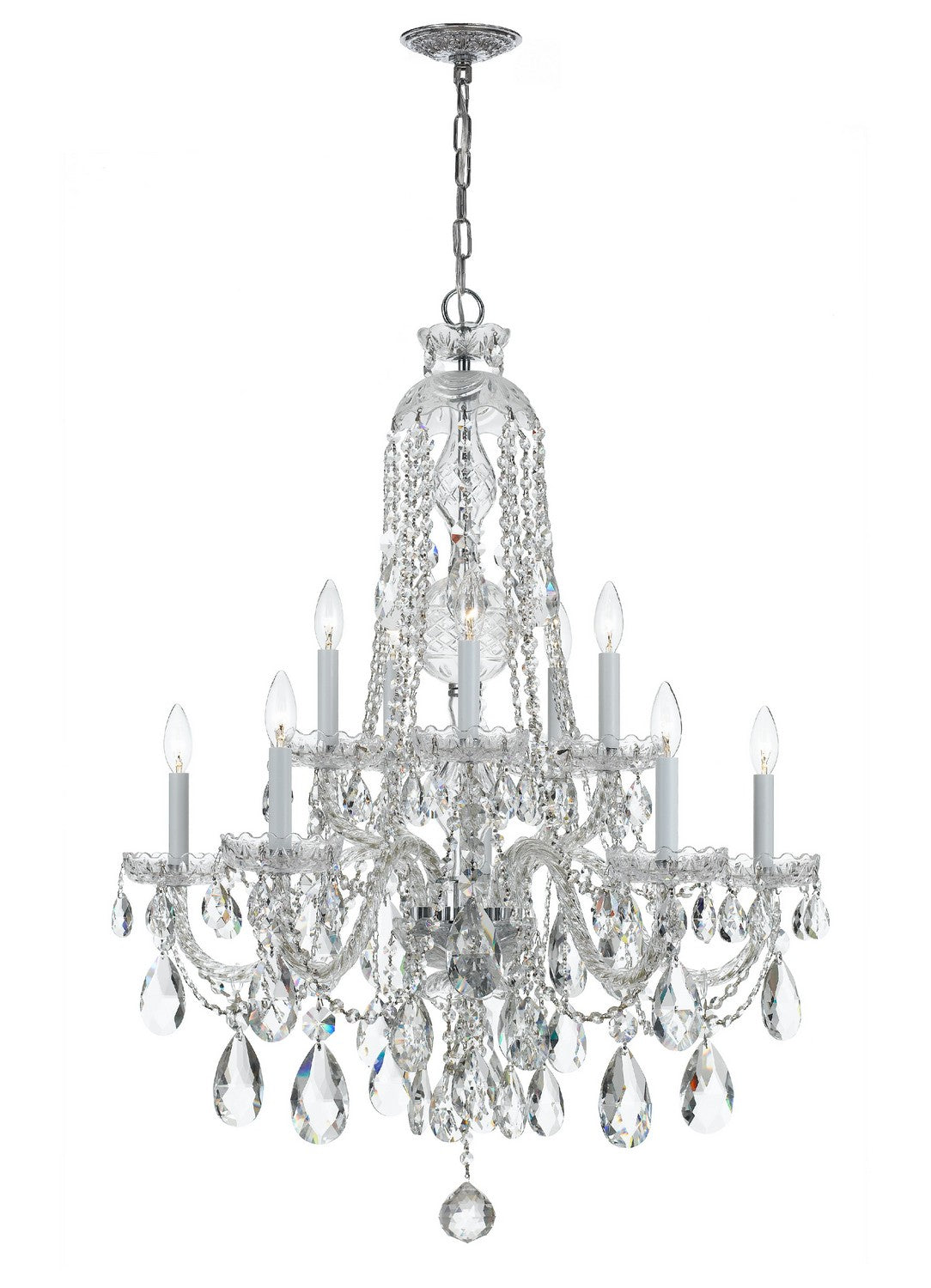 Traditional Crystal Ten Light Chandelier in Polished Chrome