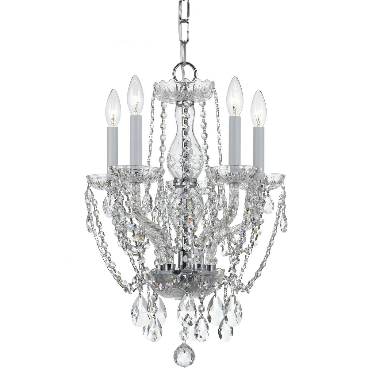 Traditional Crystal Five Light Mini Chandelier in Polished Chrome