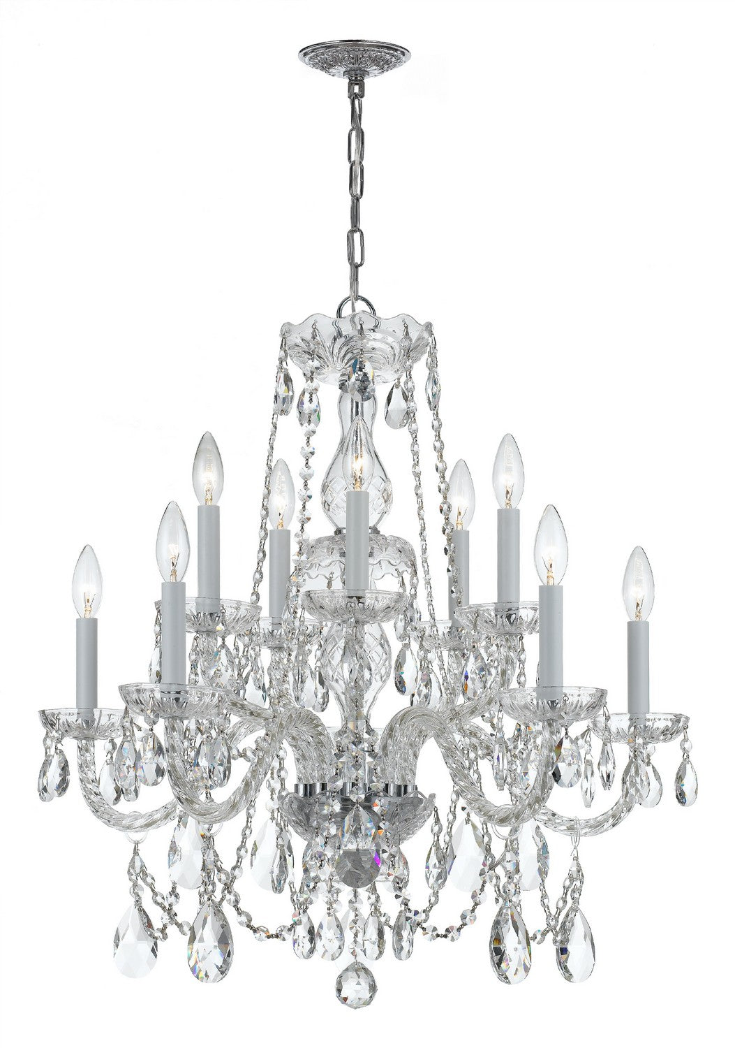 Traditional Crystal Ten Light Chandelier in Polished Chrome