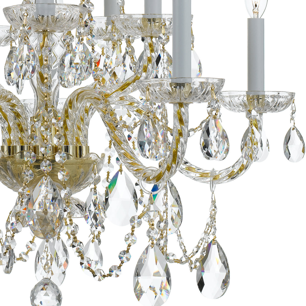Traditional Crystal Ten Light Chandelier in Polished Brass