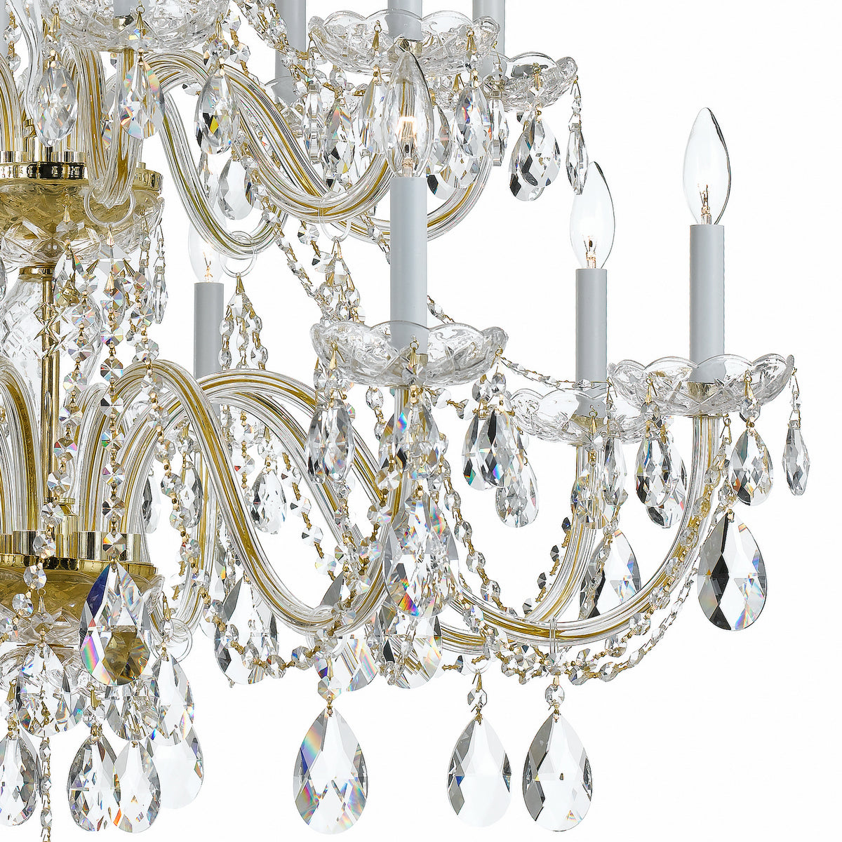 Traditional Crystal 16 Light Chandelier in Polished Brass