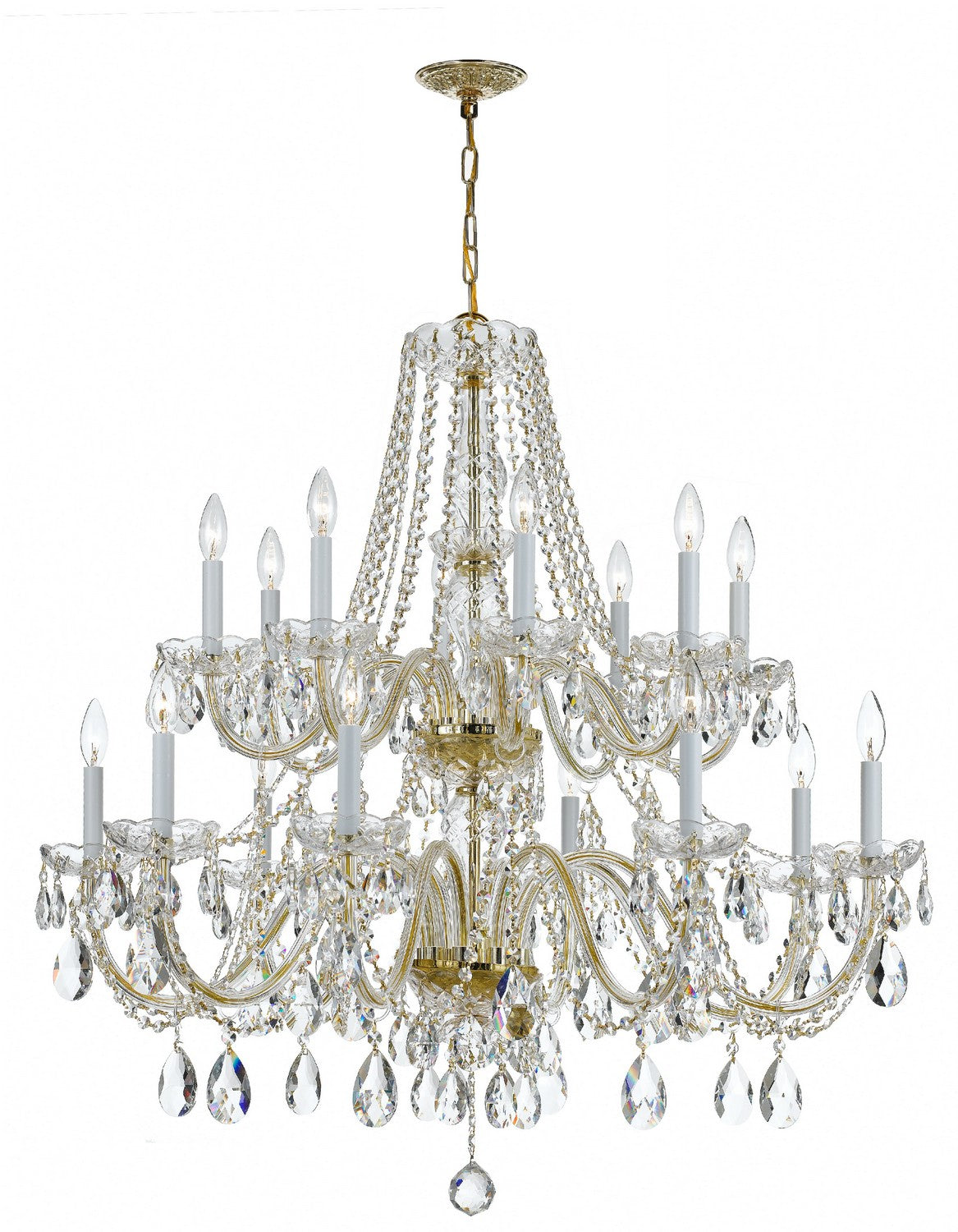Traditional Crystal 16 Light Chandelier in Polished Brass
