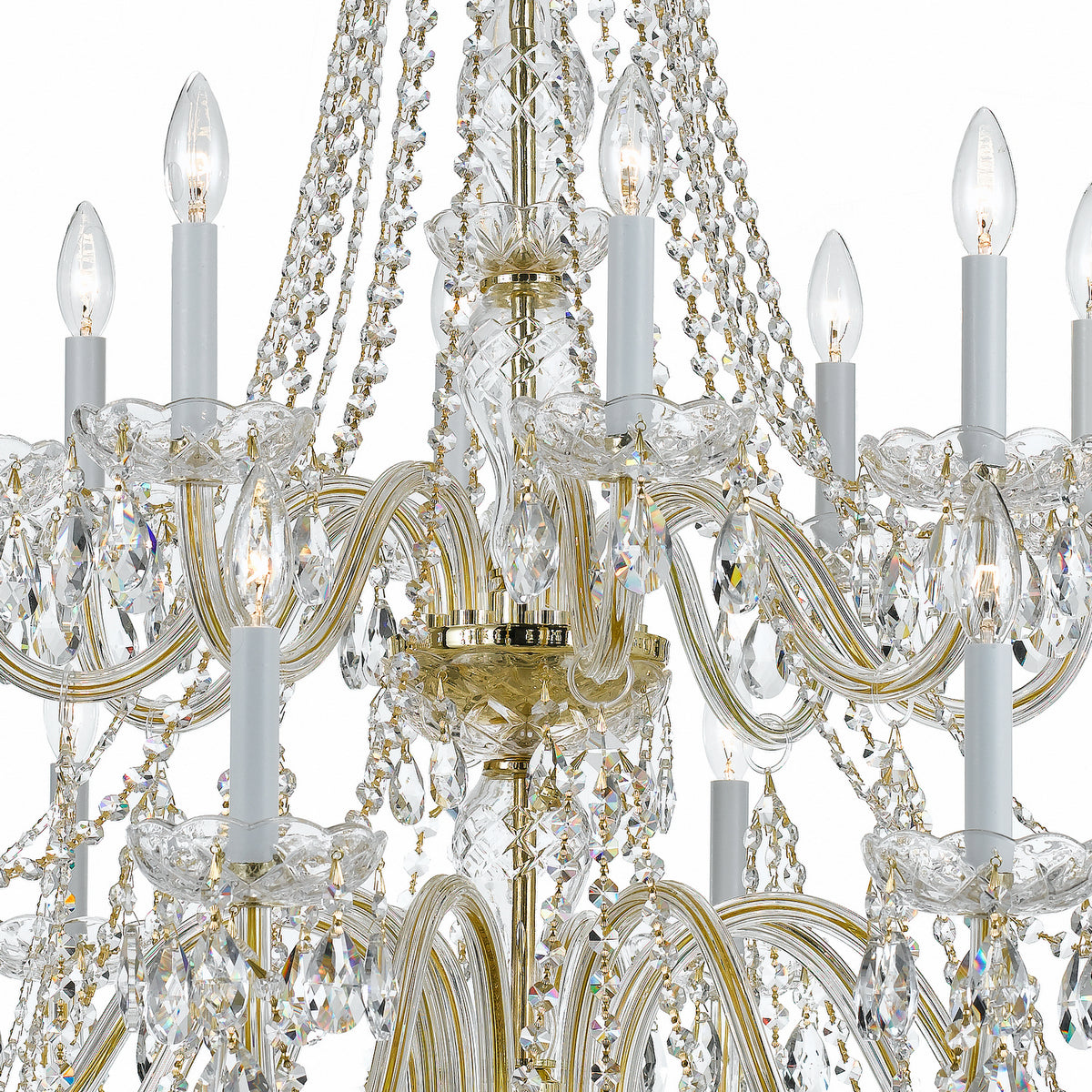 Traditional Crystal 16 Light Chandelier in Polished Brass