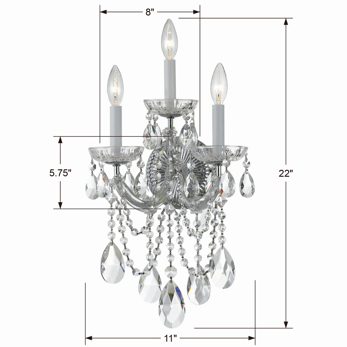 Maria Theresa Three Light Wall Sconce in Polished Chrome