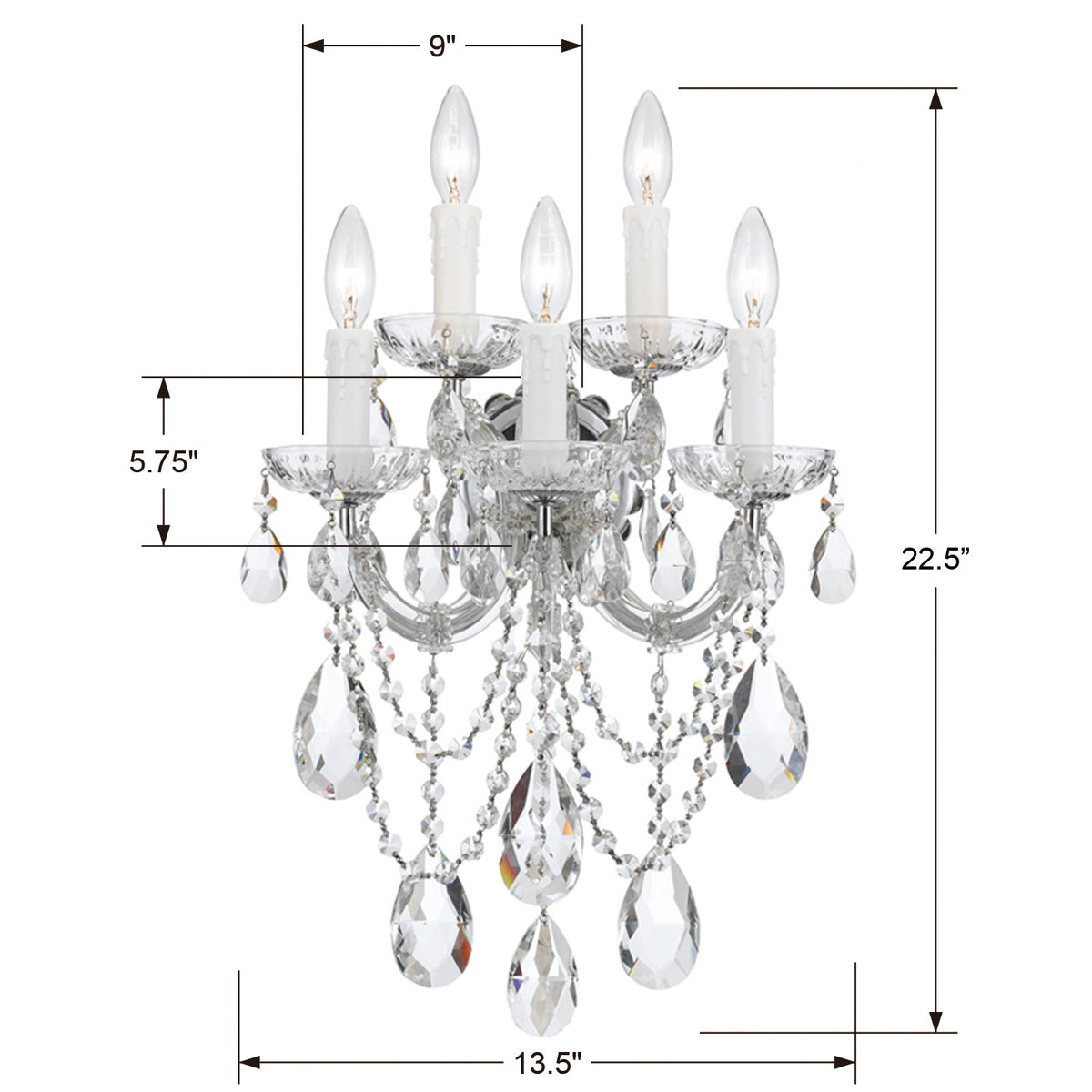 Maria Theresa Five Light Wall Sconce in Polished Chrome