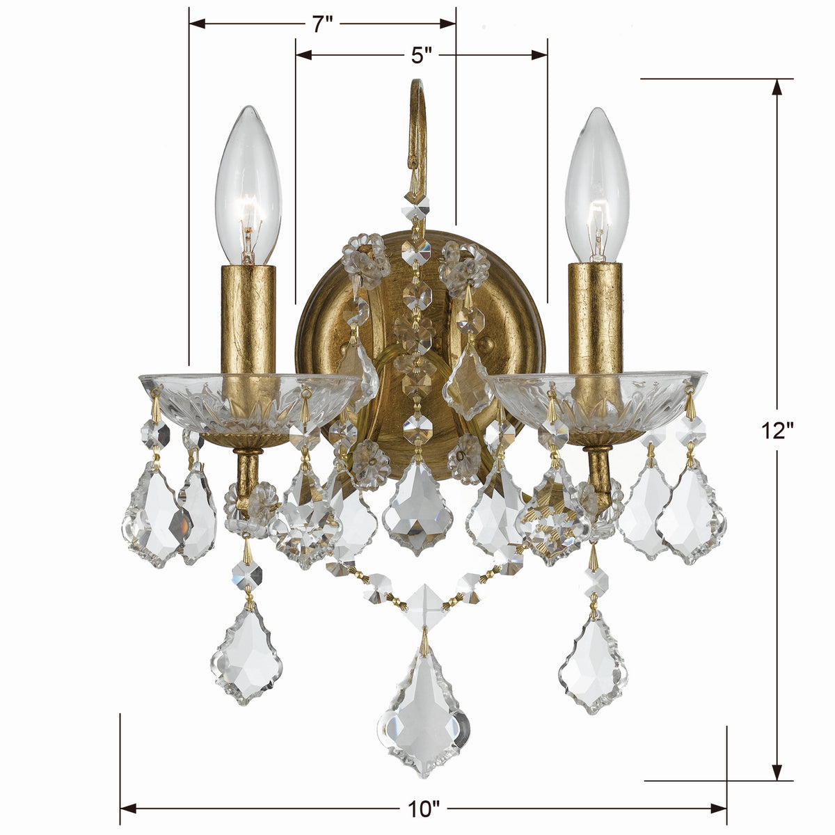 Filmore Two Light Wall Sconce in Antique Gold