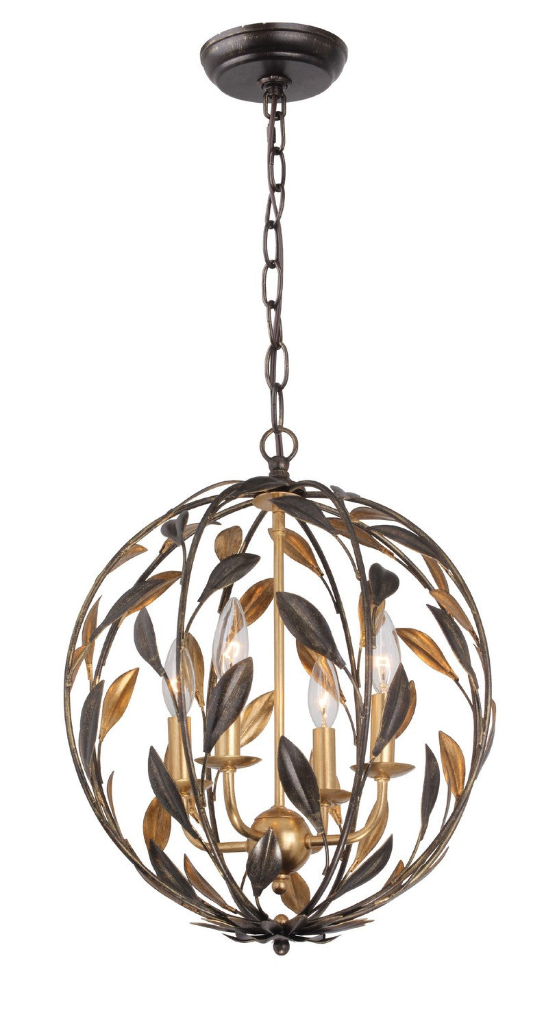 Broche Four Light Mini Chandelier in English Bronze + Antique Gold