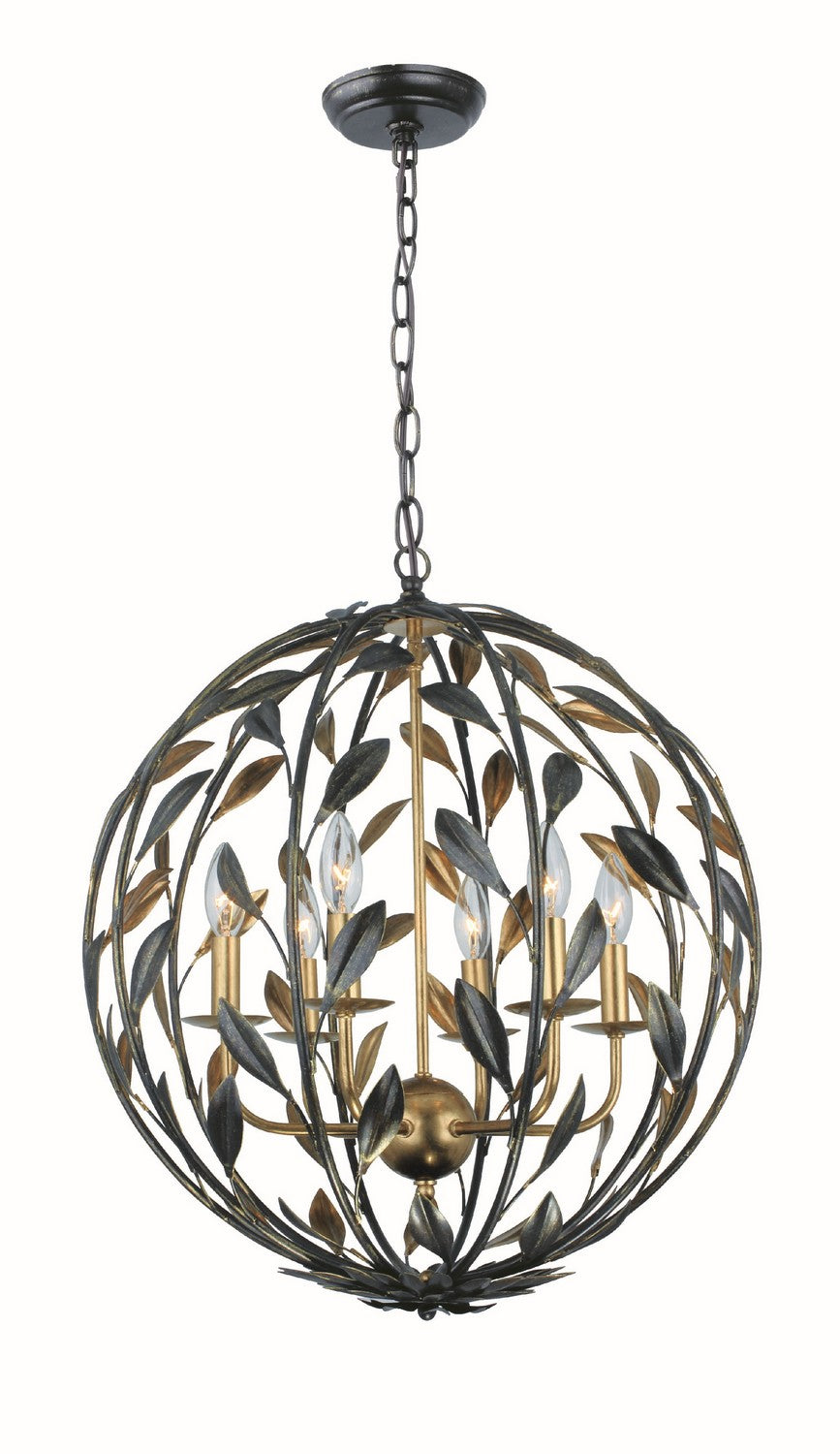 Broche Six Light Chandelier in English Bronze + Antique Gold