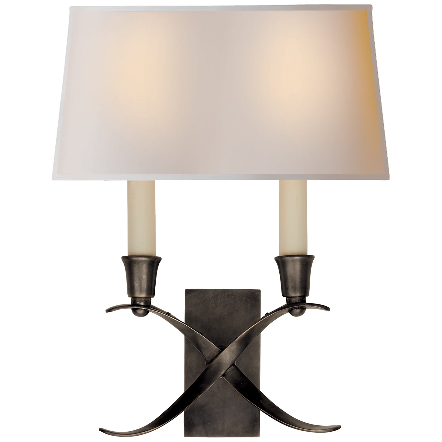 Cross Bouillotte Small Sconce in Polished Nickel with Linen Shade