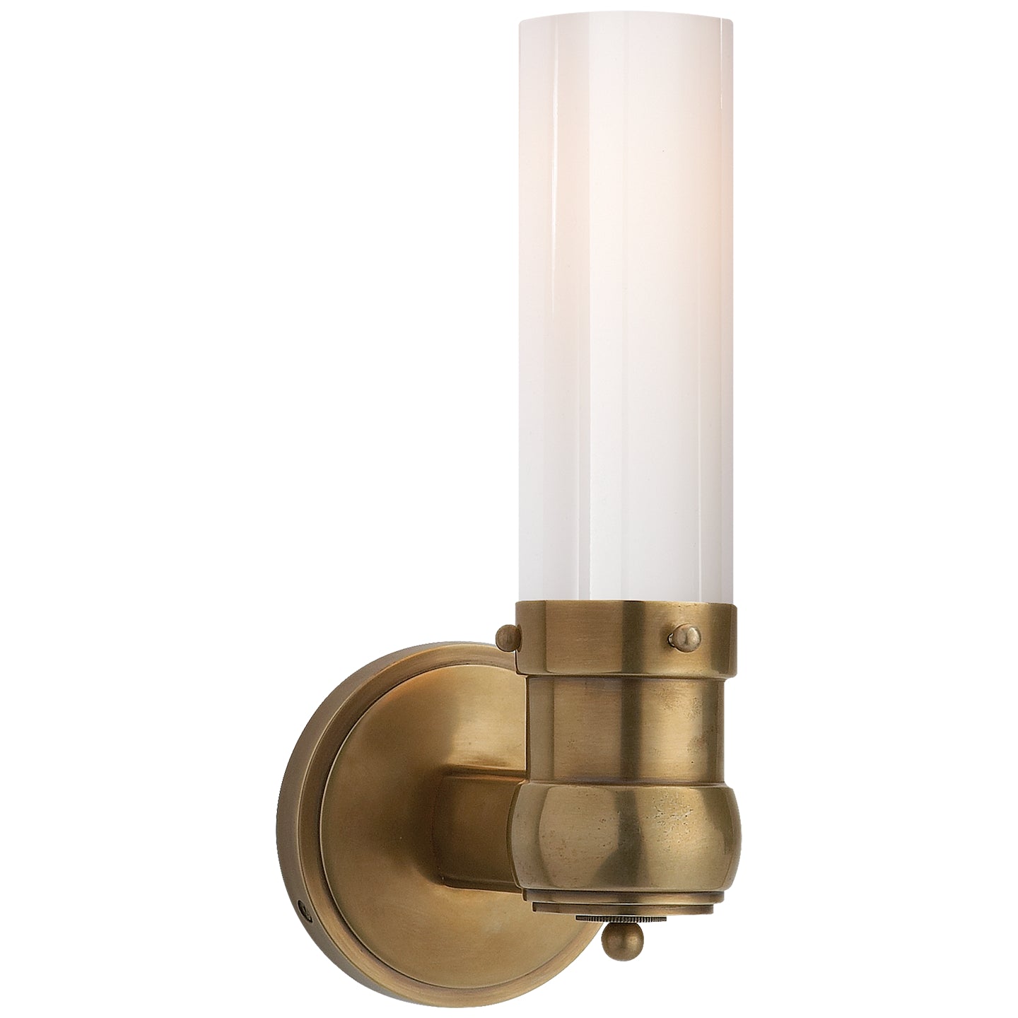 Graydon Single Bath Light in Hand-Rubbed Antique Brass with White Glass