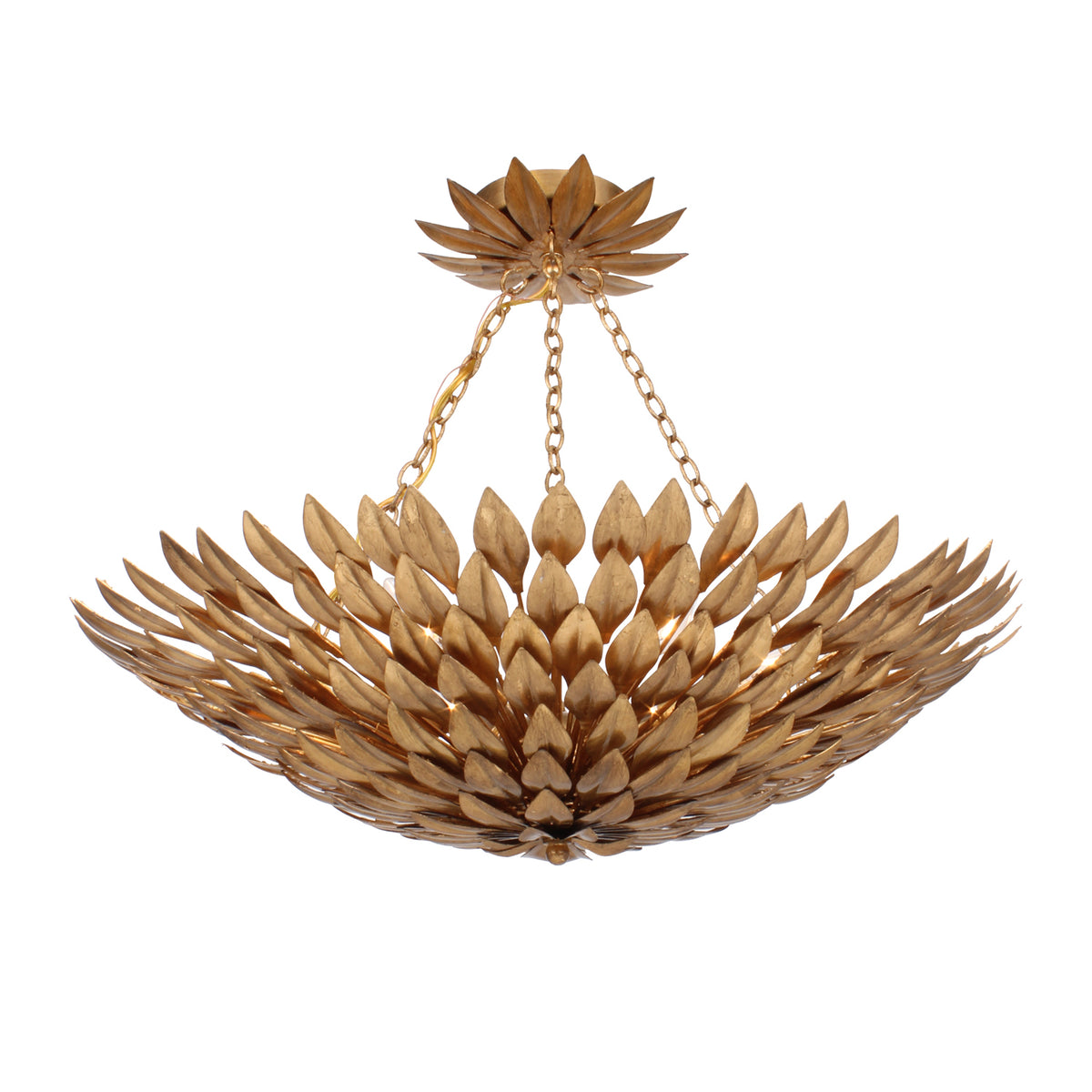 Broche Six Light Chandelier in Antique Gold