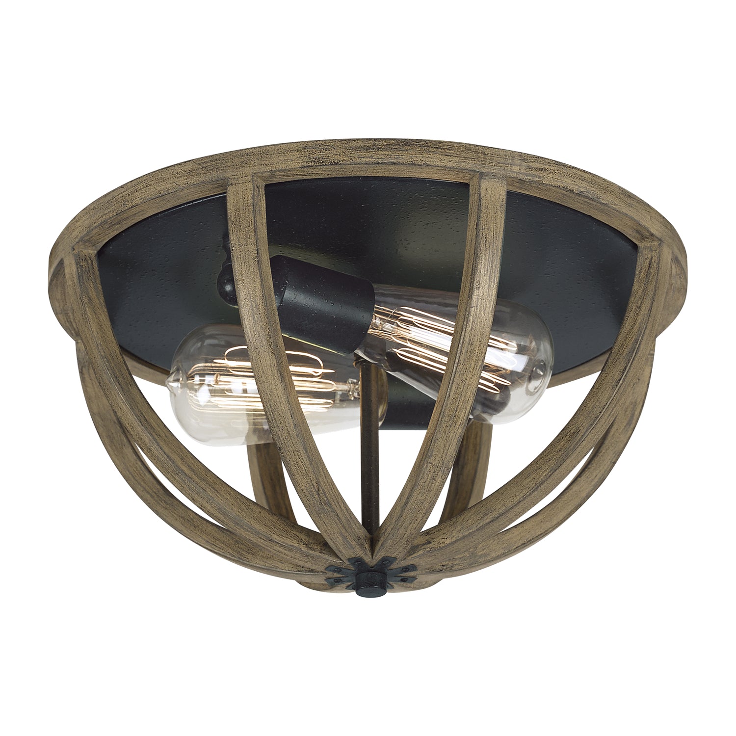 Allier Two Light Flush Mount in Weathered Oak Wood / Antique Forged Iron