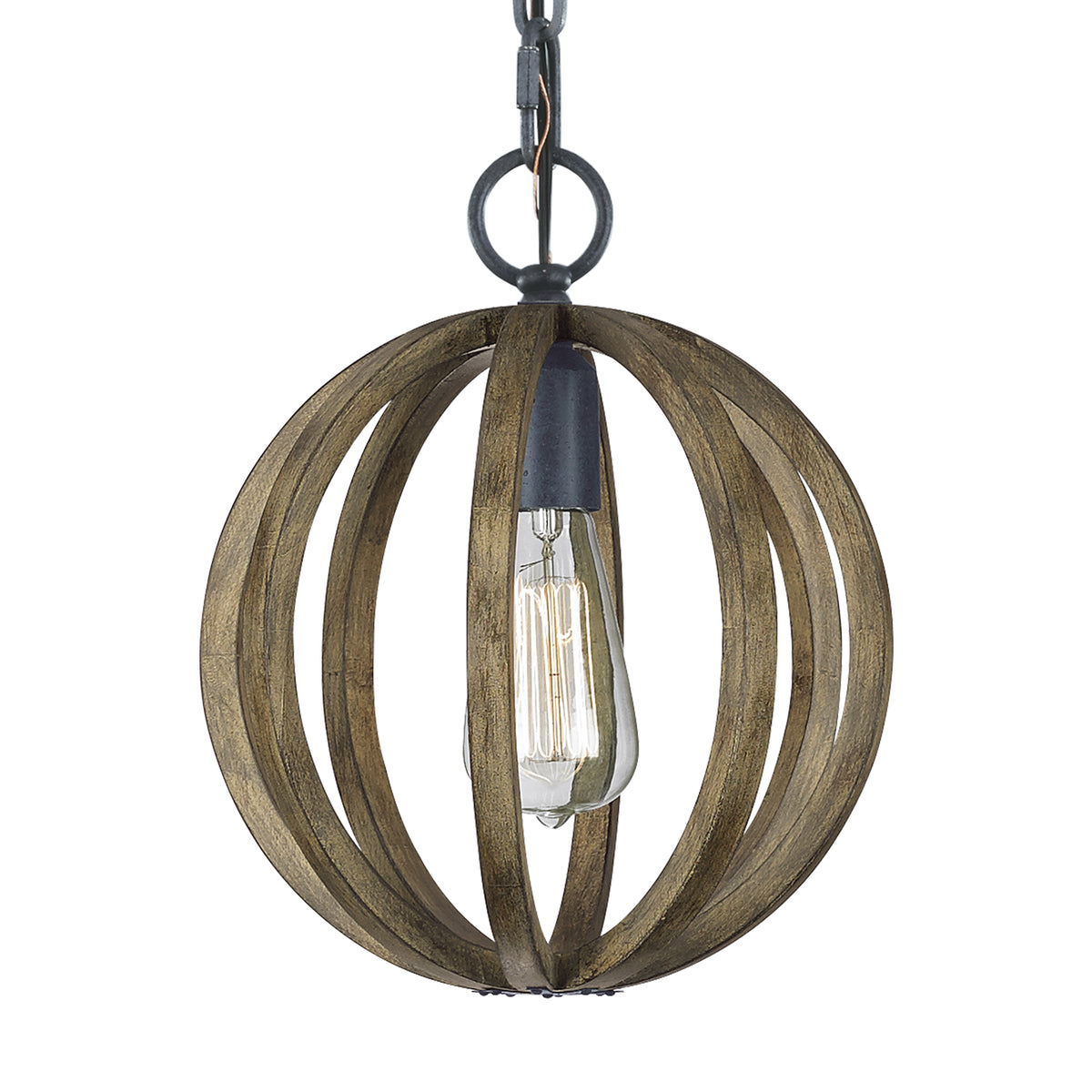 Suspension Allier One Light Mini en bois de chêne vieilli / fer forgé antique