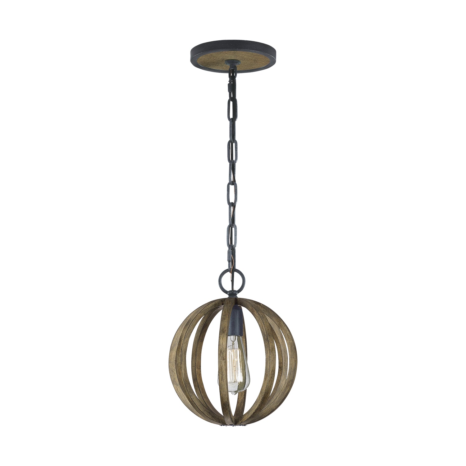 Suspension Allier One Light Mini en bois de chêne vieilli / fer forgé antique