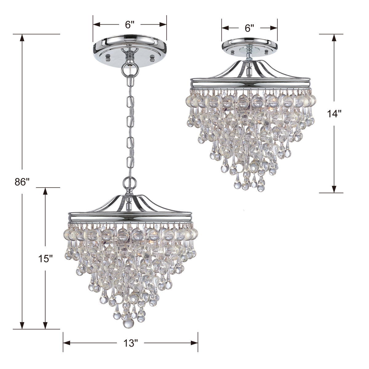 Calypso Three Light Semi Flush Mount in Polished Chrome