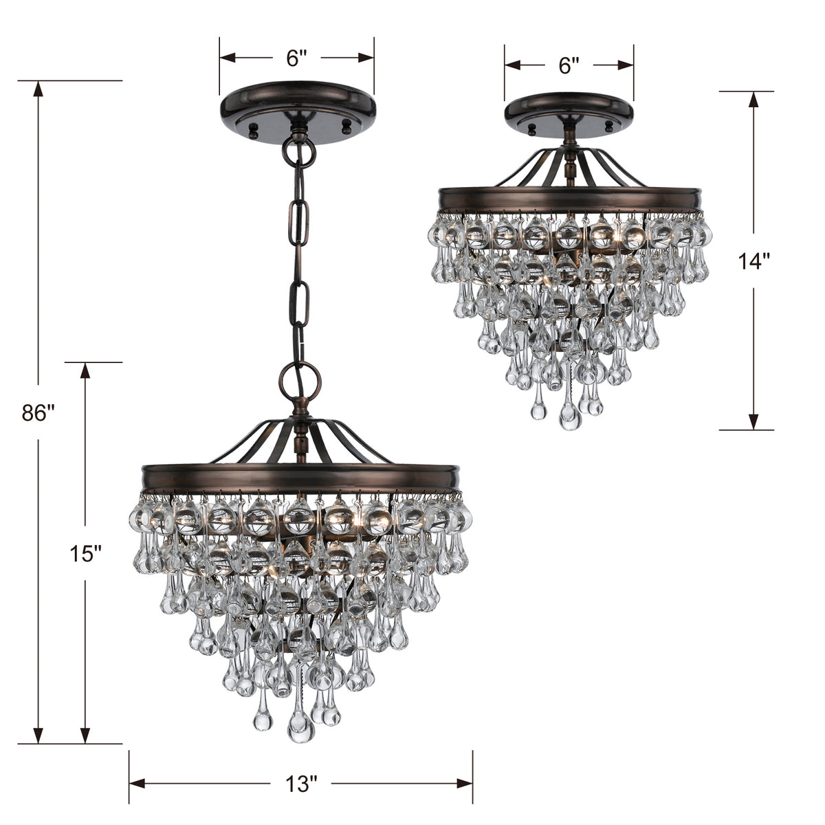 Calypso Three Light Semi Flush Mount in Vibrant Bronze